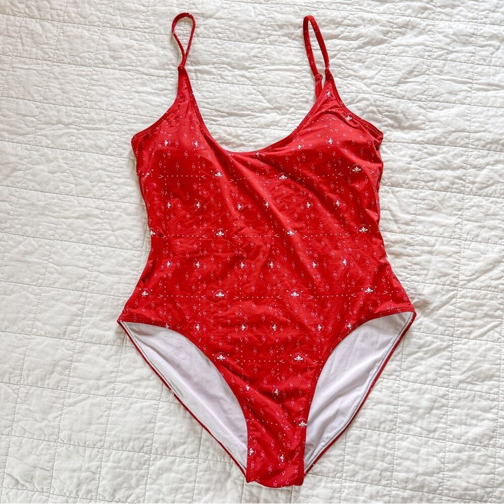 Fin & Vince One Piece Classic Swimsuit Paisley Trail Flame Red XL NWT